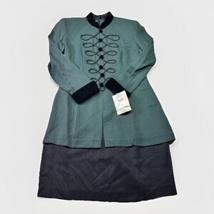 Vintage Petite Sophisticate Green Black Military Blazer Dress Set Sz 2 NWT USA